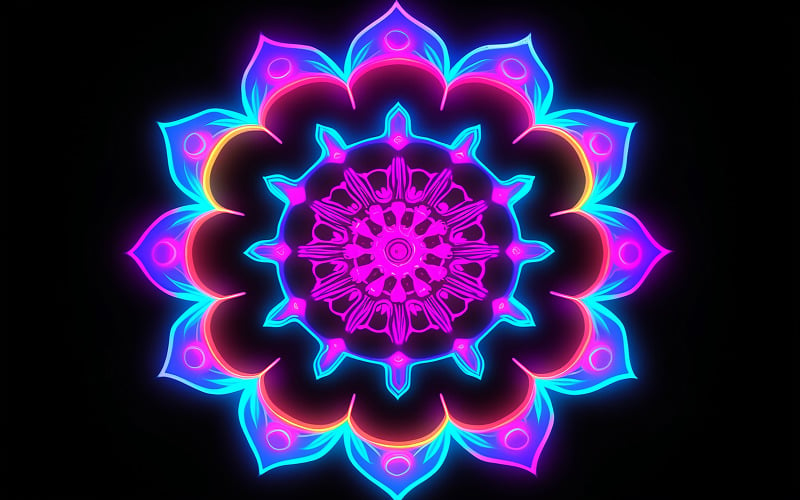 Neon ornament background_3d neon flower art design Background