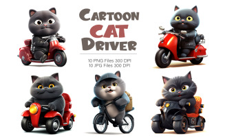 Cartoon cat driver. TShirt Sticker.