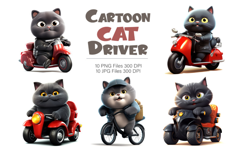 Cartoon cat driver. TShirt Sticker. Illustration