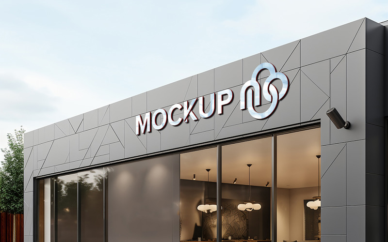 Logo mockup building facade sign Product Mockup