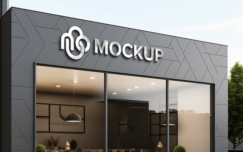 Restaurant logo mockup facade template Product Mockup