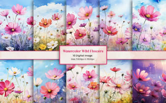 Watercolor wildflowers seamless pattern background
