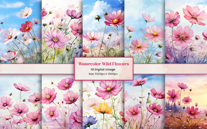 Watercolor wildflowers seamless pattern Background