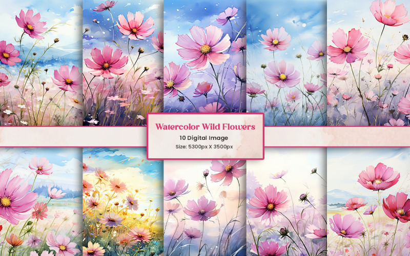 Watercolor wildflowers with floral seamless pattern background Background