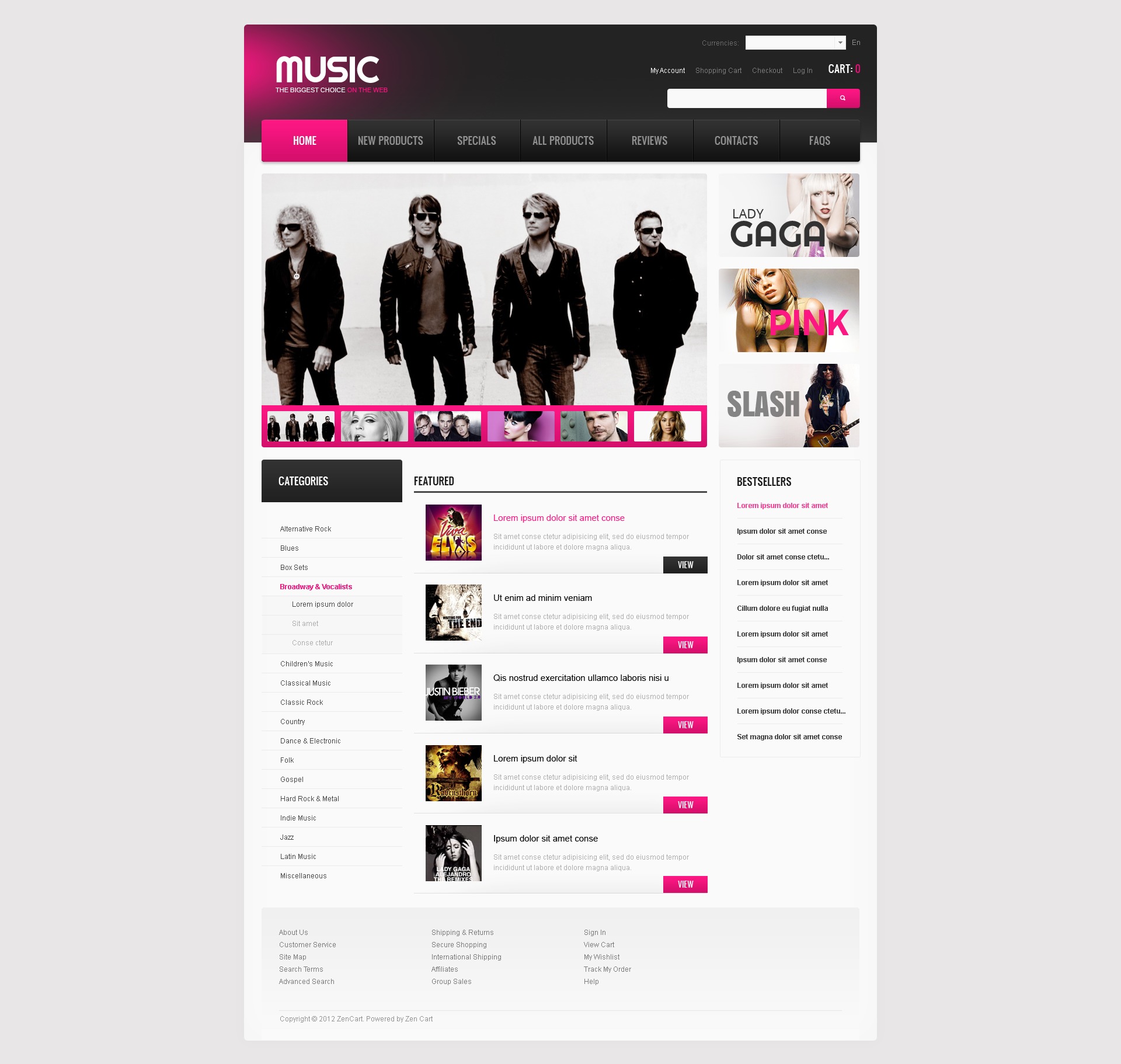 Tema ZenCart #40542 "Music for Any Mood" - screenshot