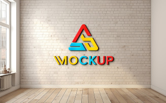 Indoor 3d logo mockup on bricks wall
