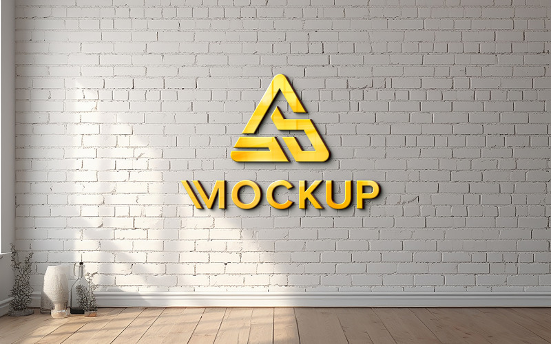 Indoor office room wall 3d yellow logo mockup Product Mockup