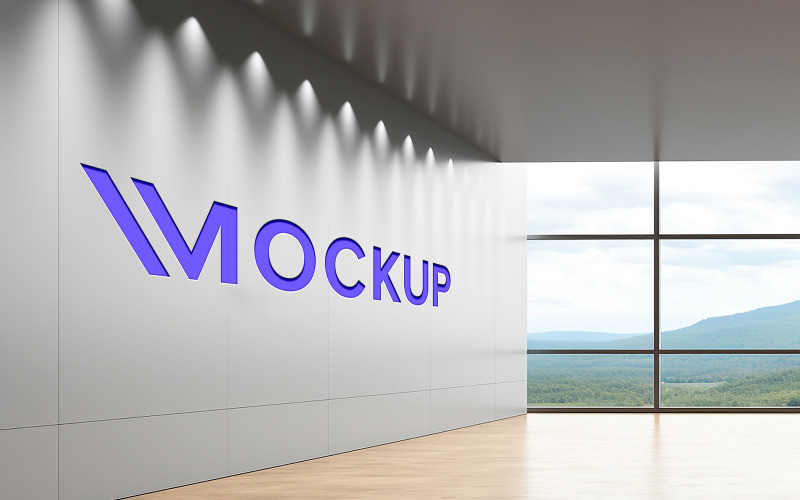 Luxury debossed effect purple logo mockup on wall Product Mockup