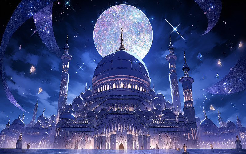 Mosque at night_mosque with moon_mosque at night with moon_mosque with moon at night Background