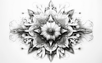 Abstract black and white floral art_b&w hand drawing mandala_tropical ornament art