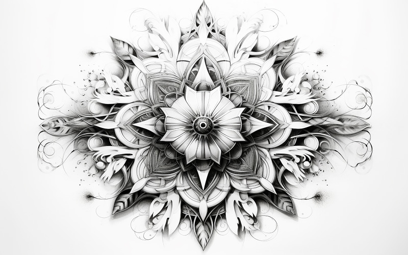 Abstract black and white floral art_b&w hand drawing mandala_tropical ornament art Background