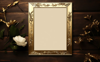 Blank frame with flower_gold frame