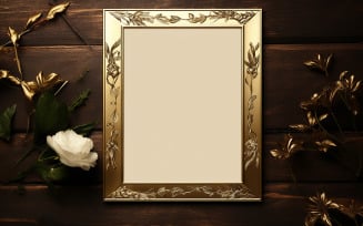 Blank frame with flower_gold frame