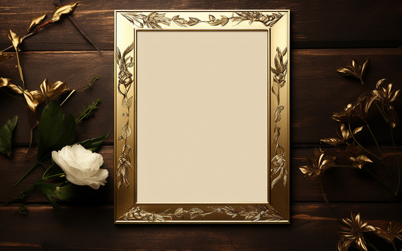 Blank frame with flower_gold frame Background