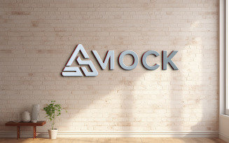 Indoor brick wall logo mockup realistic 3d