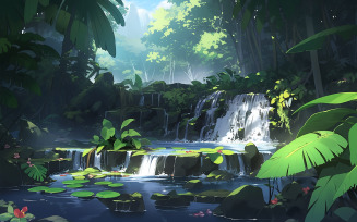 Jungle with lake_ tropical jungl _waterfall, tropical_rainforest with waterfall_jungle with lake