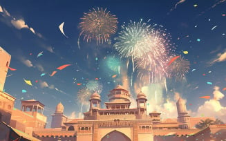 Mosque with fireworks_fireworks celebration