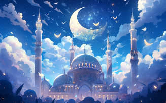 Mosque with minaret_mosque with minaret and moon