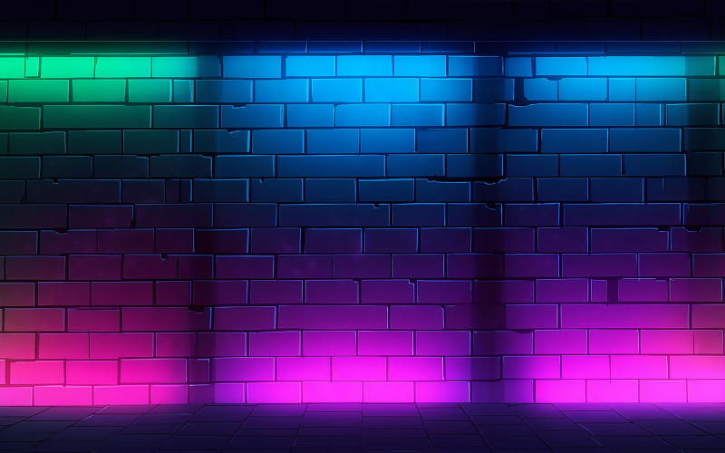 Nneon stone wall background_brick wall with neon light effect_brick wall with neon action Background