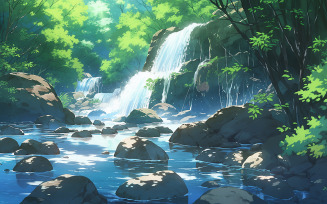 Tropical jungle with waterfall_tropical rainforest with waterfall_jungle with lake