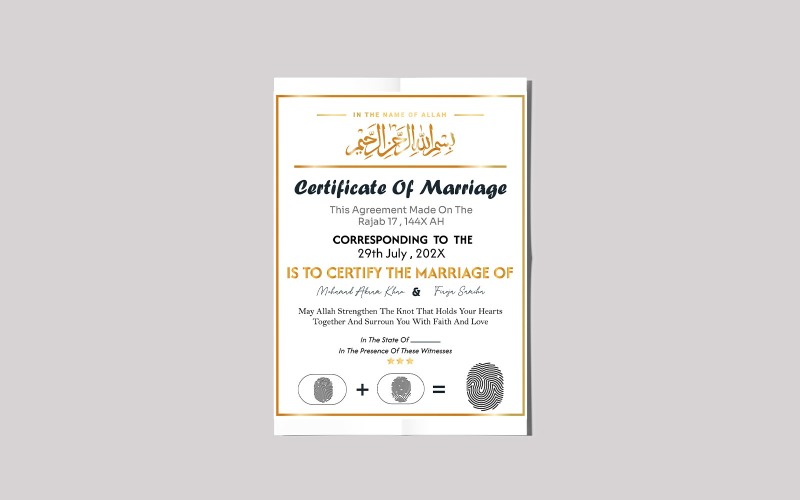 Certificate Of marriage for Islamic Verify Corporate Identity