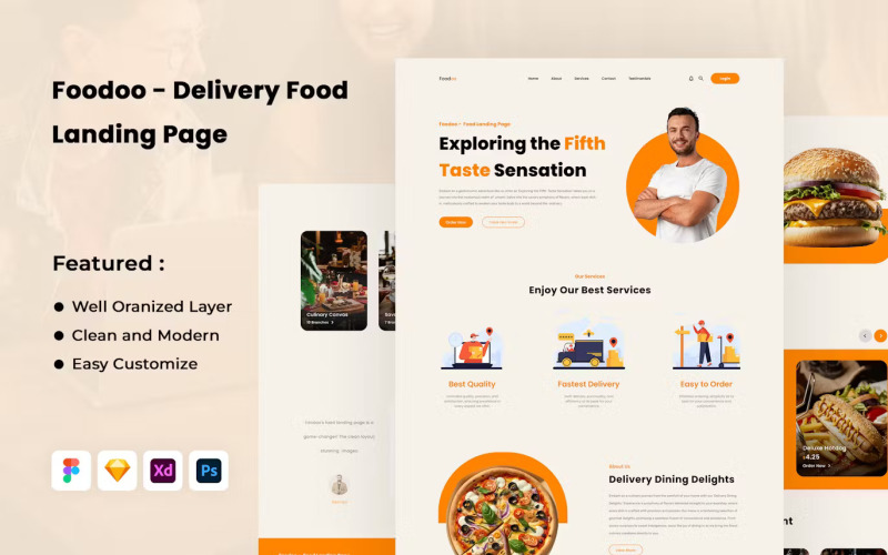 Foodoo Food Delivery Landing Page UI Element