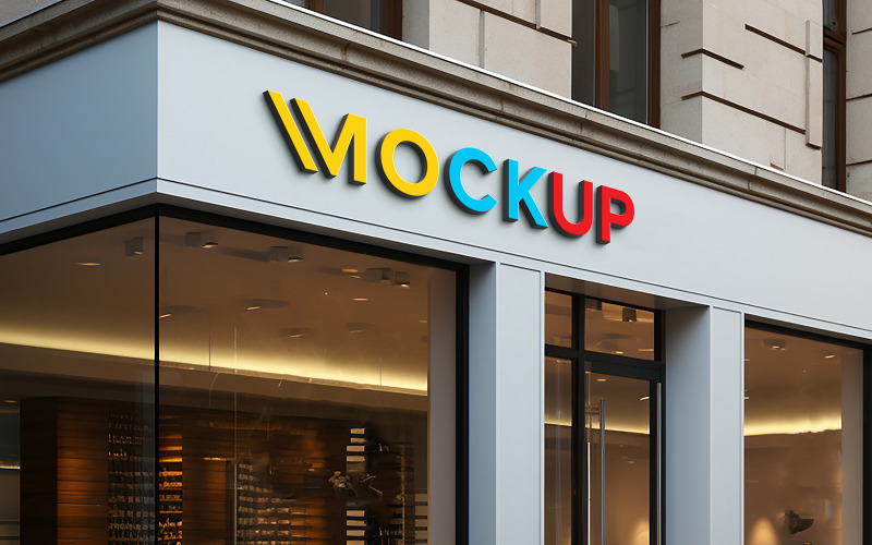 Front sign logo mockup building facade Product Mockup
