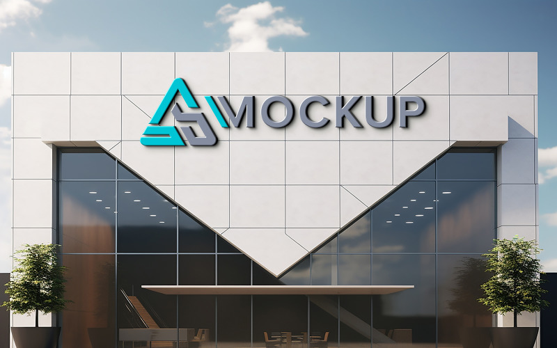 3d mockup on building front sign Product Mockup