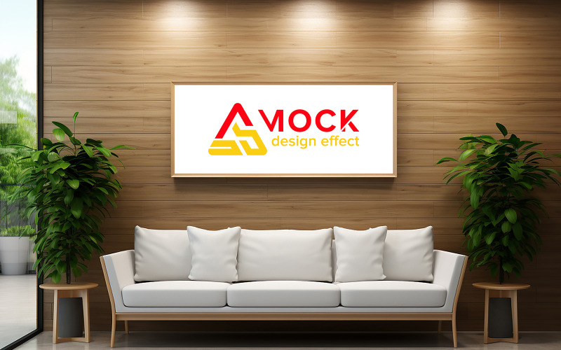 Indoor wooden wall frame mockup Product Mockup