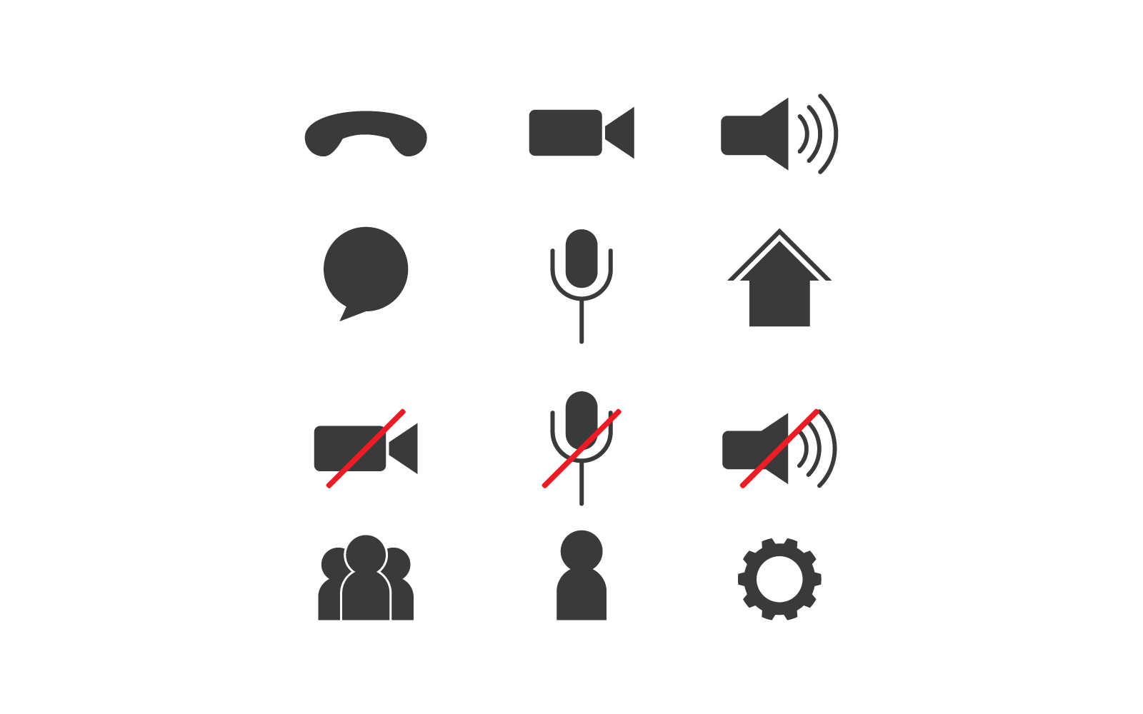Video call or communication button icon set