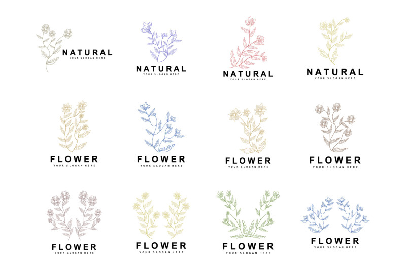 Simple Botanical Leaf and Flower Logo VectorV1 Logo Template