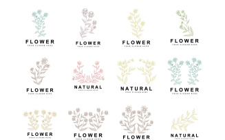 Simple Botanical Leaf and Flower Logo VectorV2