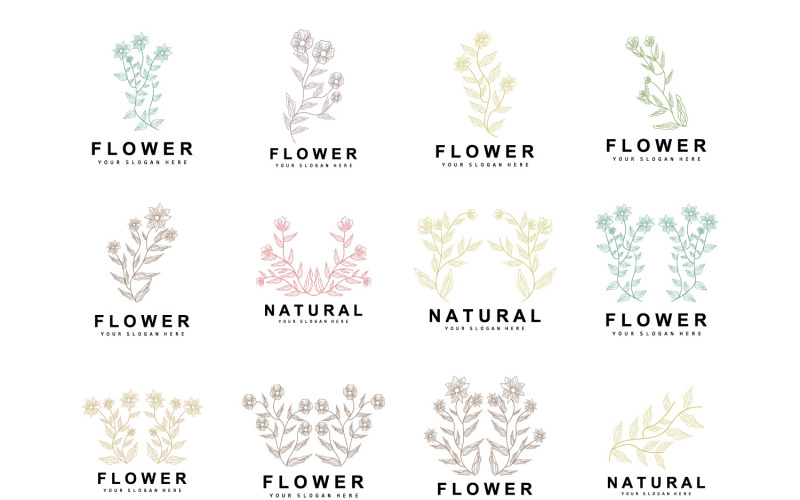 Simple Botanical Leaf and Flower Logo VectorV2 Logo Template