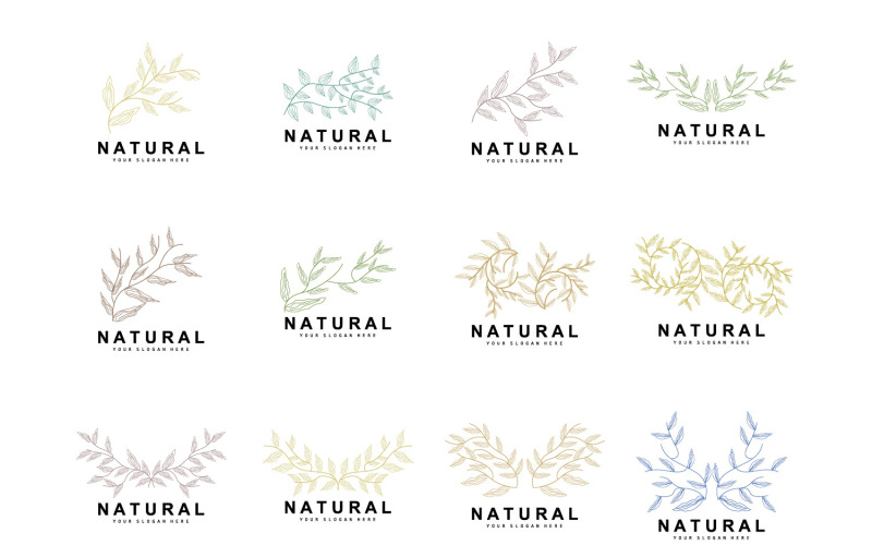 Simple Botanical Leaf and Flower Logo VectorV4 Logo Template
