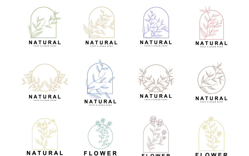 Simple Botanical Leaf and Flower Logo VectorV5 Logo Template