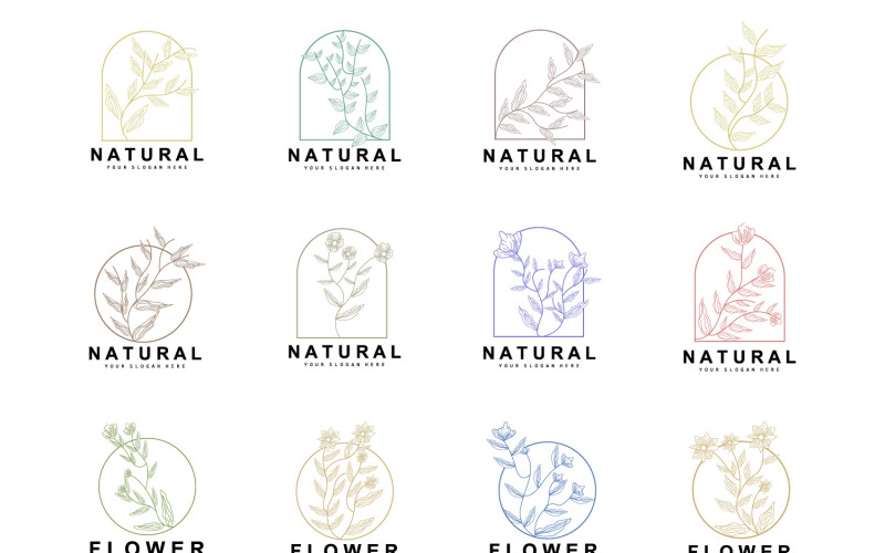 Simple Botanical Leaf and Flower Logo VectorV6 Logo Template