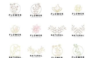Simple Botanical Leaf and Flower Logo VectorV7