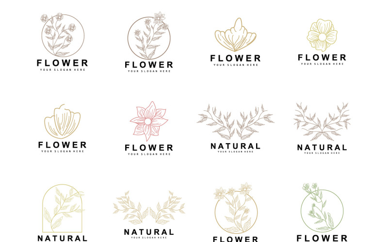 Simple Botanical Leaf and Flower Logo VectorV7 Logo Template