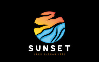 Sunset Logo Beach River Vector DesignV4