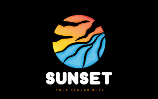 Sunset Logo Beach River Vector DesignV5