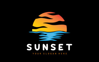 Sunset Logo Beach River Vector DesignV8