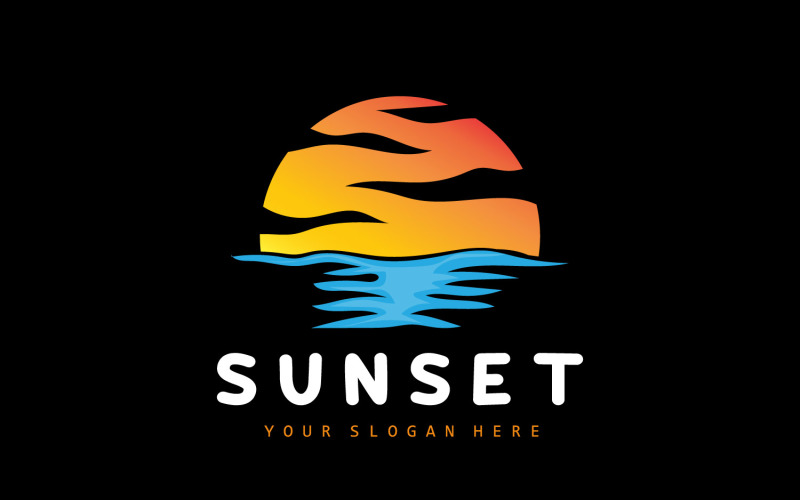 Sunset Logo Beach River Vector DesignV8 Logo Template
