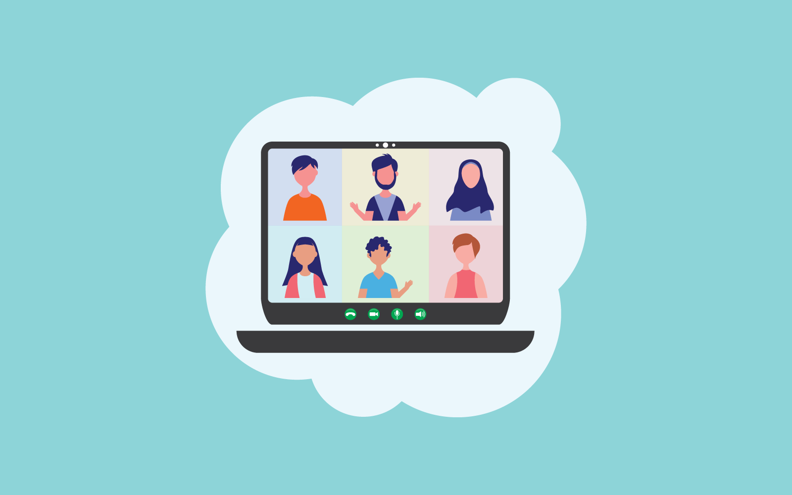 Video conference with character people group flat design Logo Template