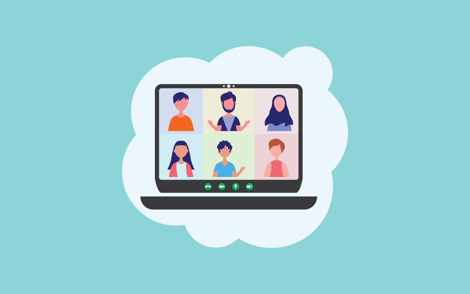 Videoconferencia con diseño plano de grupo de personas de carácter.