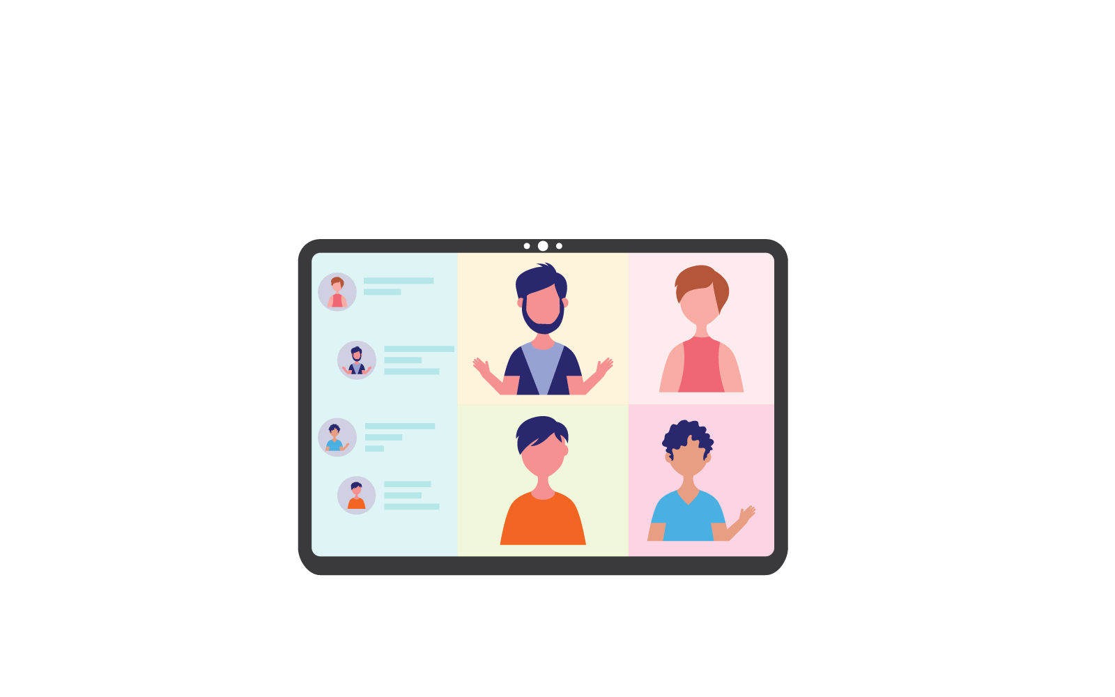 Videoconferencia con ilustración de grupo de personas de carácter