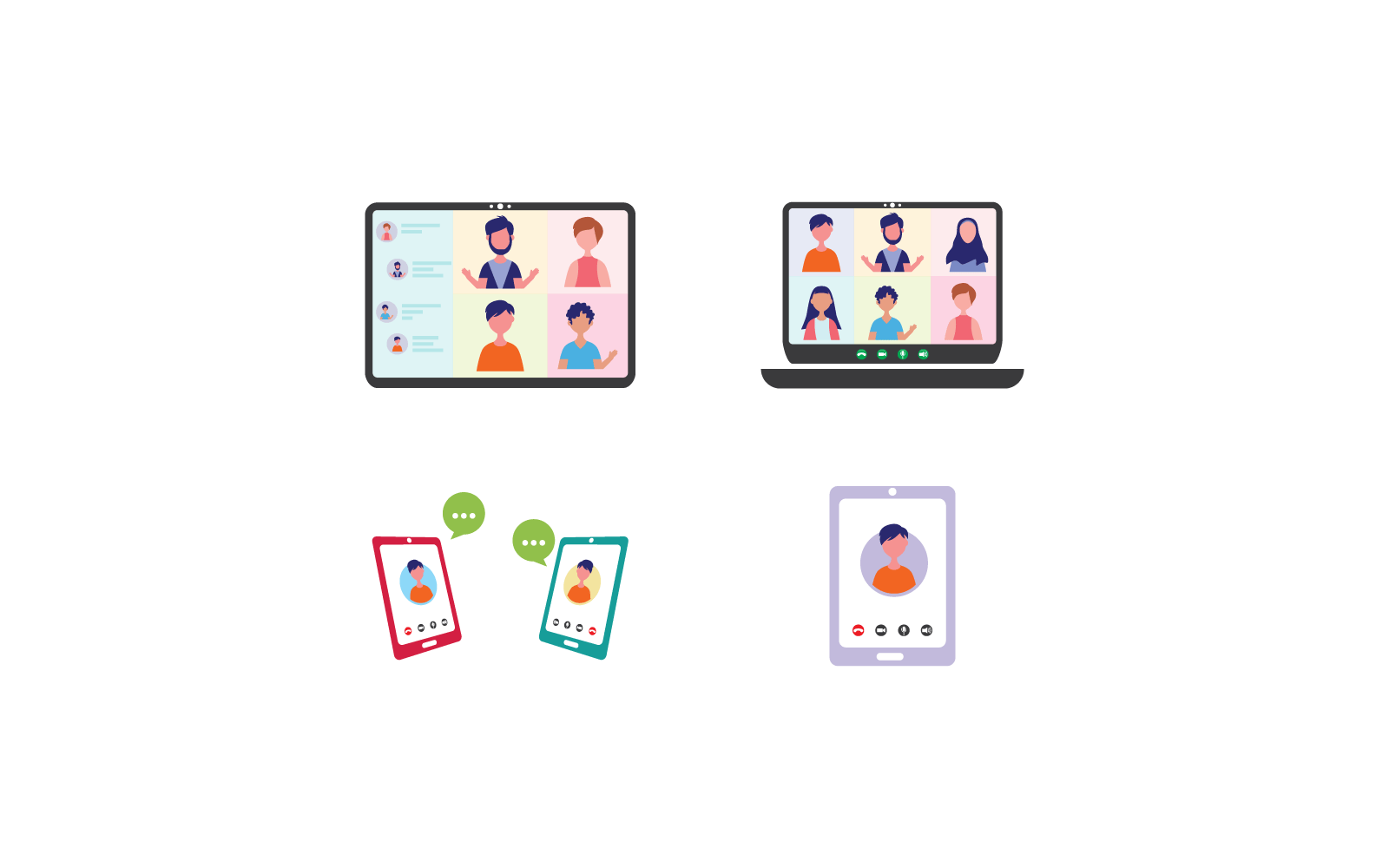 Video conference with character people group design template