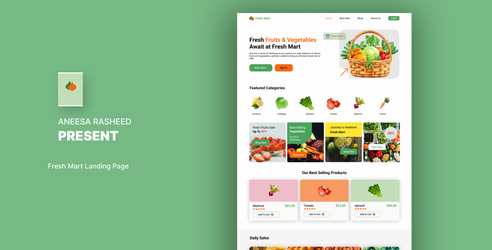 Vegetable & Fruit Sell Landing Page Design UI Elements