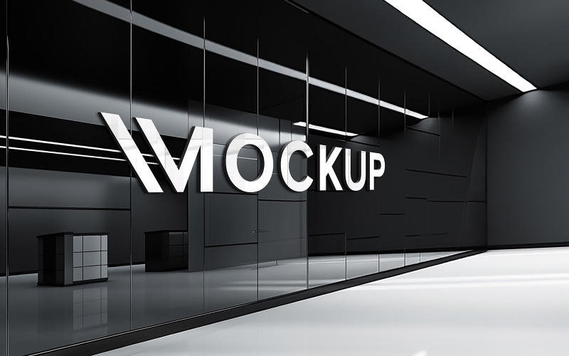 Black glass wall logo mockup 3d Product Mockup