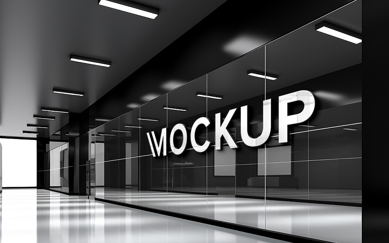 Black glass wall logo mockup Product Mockup