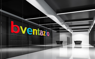 Colored 3d logo mockup on black glass wall